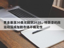 黄金暴涨30美元回到2620，特朗普的政治动荡或加剧市场不确定性