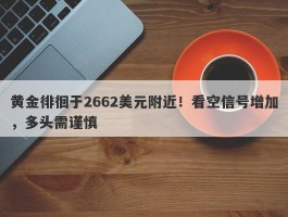 黄金徘徊于2662美元附近！看空信号增加，多头需谨慎