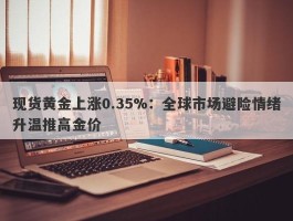 现货黄金上涨0.35%：全球市场避险情绪升温推高金价