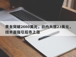 黄金突破2660美元，日内大涨23美元，技术面指引后市上涨