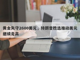 黄金失守2600美元，特朗普胜选推动美元继续走高