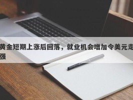 黄金短期上涨后回落，就业机会增加令美元走强