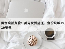 黄金突然变脸！美元反弹施压，金价跌破2910美元