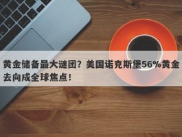 黄金储备最大谜团？美国诺克斯堡56%黄金去向成全球焦点！