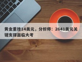 黄金重挫14美元，分析师：2641美元关键支撑面临大考