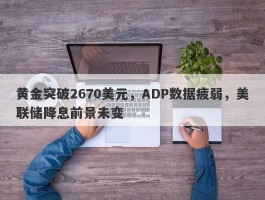 黄金突破2670美元，ADP数据疲弱，美联储降息前景未变