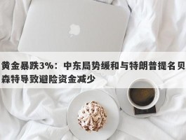 黄金暴跌3%：中东局势缓和与特朗普提名贝森特导致避险资金减少