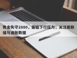 黄金失守2880，面临下行压力，关注美联储与通胀数据