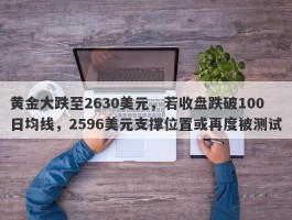 黄金大跌至2630美元，若收盘跌破100日均线，2596美元支撑位置或再度被测试