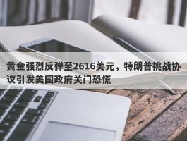 黄金强烈反弹至2616美元，特朗普挑战协议引发美国政府关门恐慌