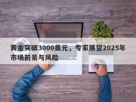 黄金突破3000美元，专家展望2025年市场前景与风险