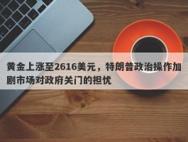 黄金上涨至2616美元，特朗普政治操作加剧市场对政府关门的担忧