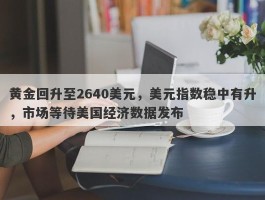 黄金回升至2640美元，美元指数稳中有升，市场等待美国经济数据发布