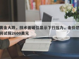 黄金大跌，技术面破位显示下行压力，金价恐将试探2600美元