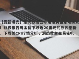 重大数据公布引发黄金市场波动！非农报告与金价下跌近20美元的原因剖析。下周美CPI行情分析，洞悉黄金交易先机。