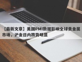 美国PMI数据影响全球贵金属市场，沪金日内跌势明显