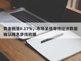 黄金回落0.17%，市场紧张等待经济数据确认降息步伐放缓