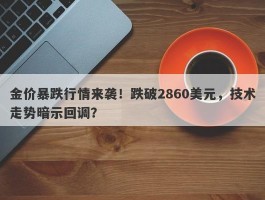 金价暴跌行情来袭！跌破2860美元，技术走势暗示回调？