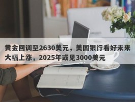 黄金回调至2630美元，美国银行看好未来大幅上涨，2025年或见3000美元