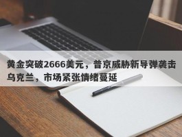 黄金突破2666美元，普京威胁新导弹袭击乌克兰，市场紧张情绪蔓延