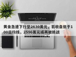 黄金急速下行至2630美元，若收盘低于100日均线，2596美元或再被挑战