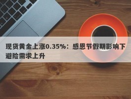 现货黄金上涨0.35%：感恩节假期影响下避险需求上升