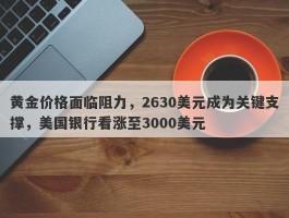 黄金价格面临阻力，2630美元成为关键支撑，美国银行看涨至3000美元