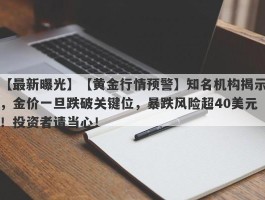 【黄金行情预警】知名机构揭示，金价一旦跌破关键位，暴跌风险超40美元！投资者请当心！