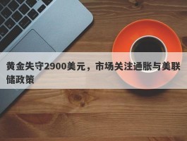 黄金失守2900美元，市场关注通胀与美联储政策