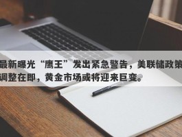 最新曝光“鹰王”发出紧急警告，美联储政策调整在即，黄金市场或将迎来巨变。