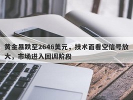 黄金暴跌至2646美元，技术面看空信号放大，市场进入回调阶段