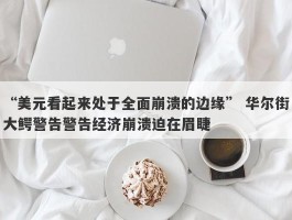 “美元看起来处于全面崩溃的边缘” 华尔街大鳄警告警告经济崩溃迫在眉睫