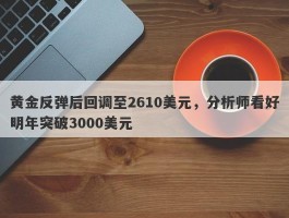 黄金反弹后回调至2610美元，分析师看好明年突破3000美元