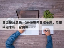 黄金短线急跌，2646美元支撑承压，后市或迎来新一轮回调