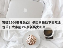 突破2500美元关口！多因素推动下国际金价单日大涨超2%刷新历史新高