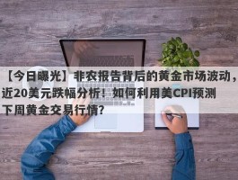 非农报告背后的黄金市场波动，近20美元跌幅分析！如何利用美CPI预测下周黄金交易行情？