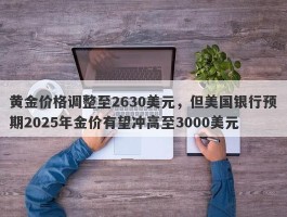 黄金价格调整至2630美元，但美国银行预期2025年金价有望冲高至3000美元