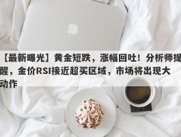 黄金短跌，涨幅回吐！分析师提醒，金价RSI接近超买区域，市场将出现大动作