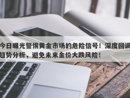 今日曝光警惕黄金市场的危险信号！深度回调趋势分析，避免未来金价大跌风险！