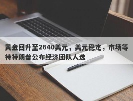 黄金回升至2640美元，美元稳定，市场等待特朗普公布经济团队人选