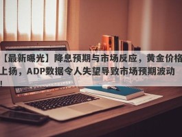 降息预期与市场反应，黄金价格上扬，ADP数据令人失望导致市场预期波动！